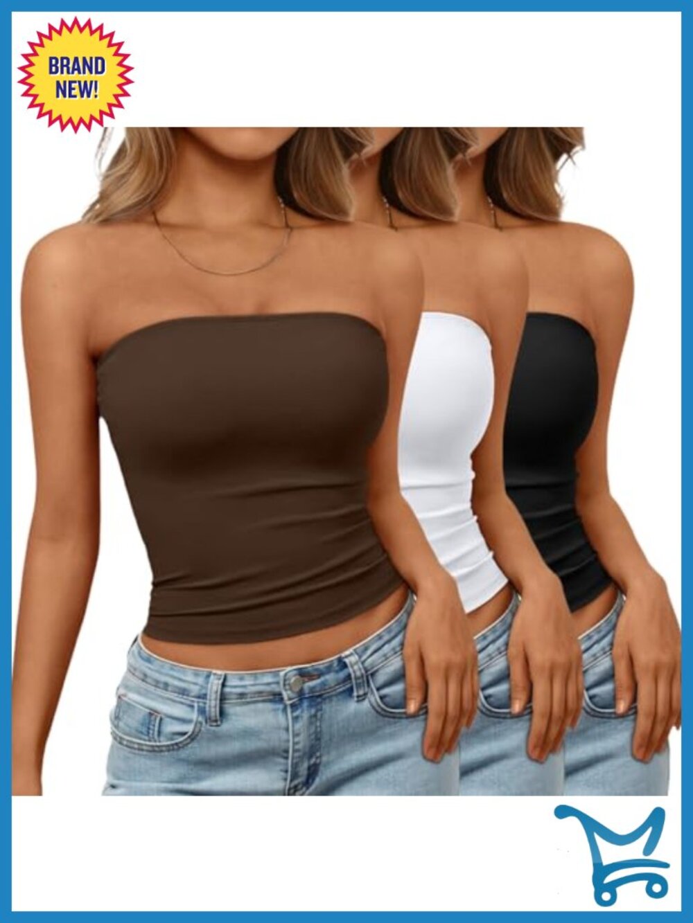 Tube Top 3 Pack Strapless Stretch Slim Fit Sleeveless Summer